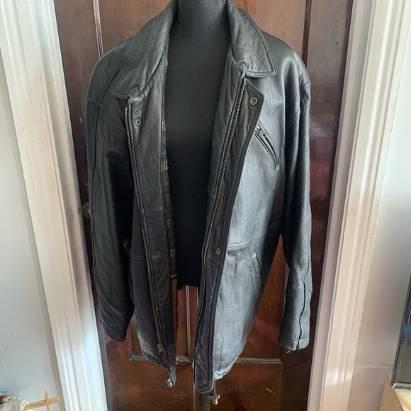 New River Mens LARGE Black Lamb Leather Heavy Weight Coat Lambskin Vintage - Picture 3 of 16